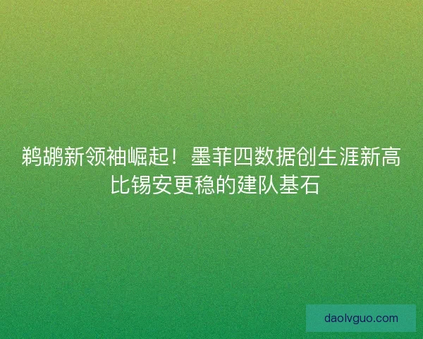 鹈鹕新领袖崛起！墨菲四数据创生涯新高 比锡安更稳的建队基石